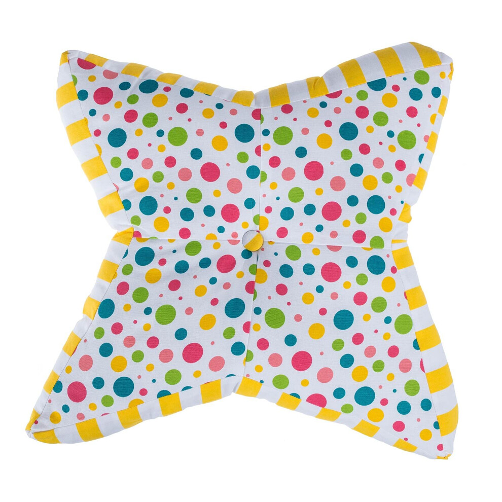 Homescapes Multi Polka Dots & Stripes Children's Star Floor Cushion Yellow