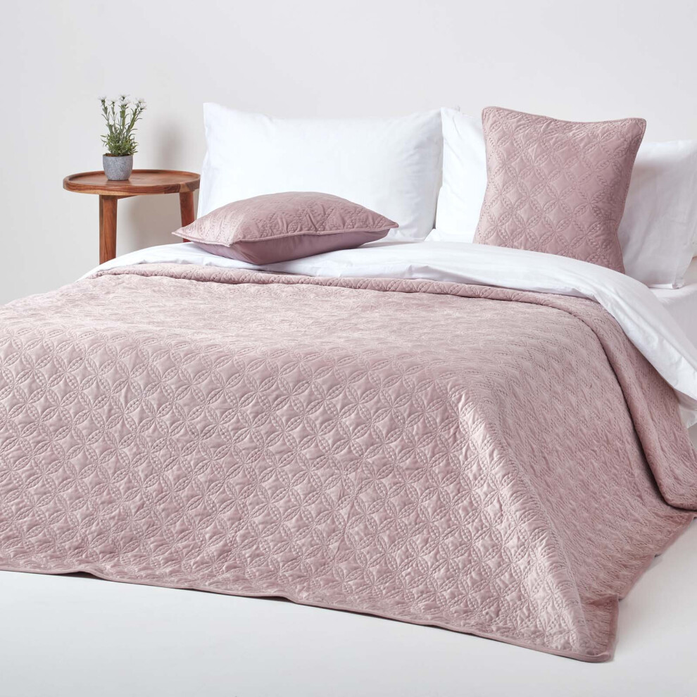 Homescapes (Dusky 200 X 200 Cm) Luxury Quilted Velvet Bedspread Geometric Pattern Eternity Ring And Paragon Diamond Throw Pink