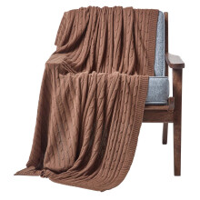 (Chocolate, 150 x 200 cm) Cotton Cable Knit Throw