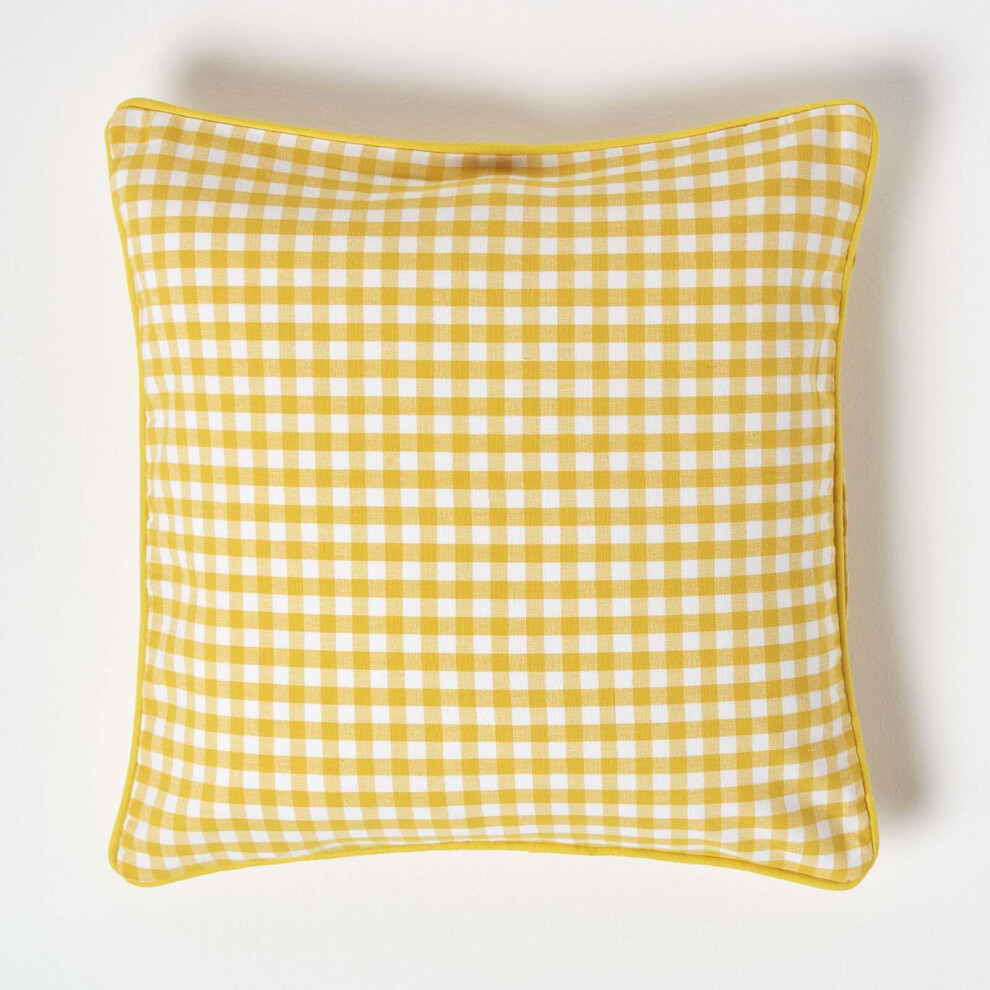 Homescapes (45 X 45 Cm, ) Cotton Gingham Check Cushion Cover Yellow