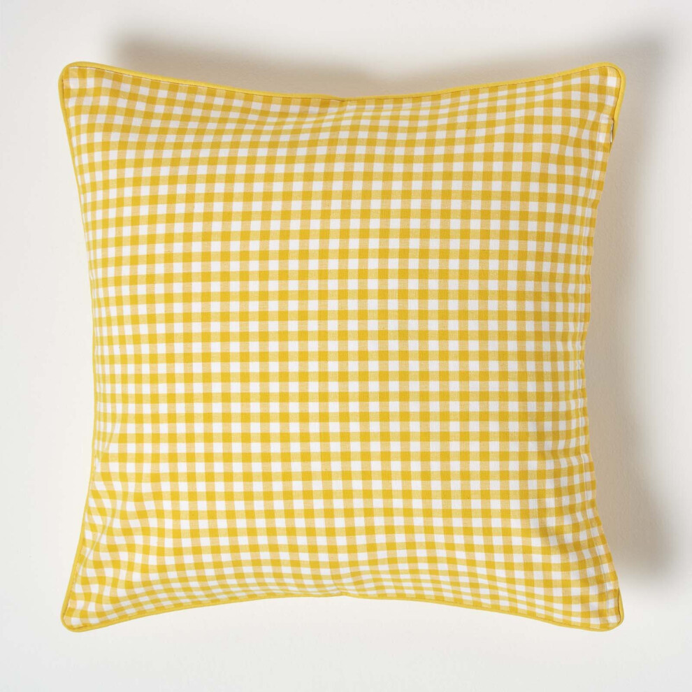 Homescapes (60 X 60 Cm, ) Cotton Gingham Check Cushion Cover Yellow