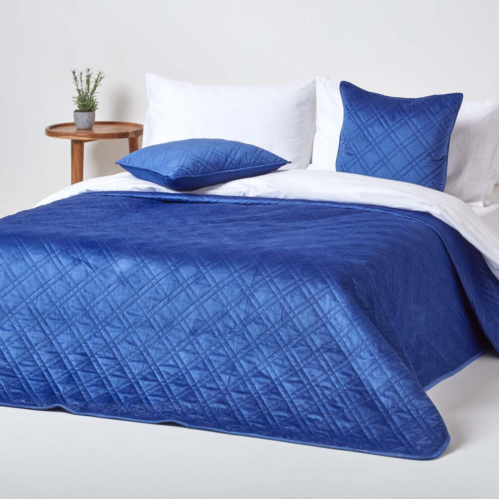 Homescapes (Navy 200 X 200 Cm) Luxury Quilted Velvet Bedspread Geometric Pattern Eternity Ring And Paragon Diamond Throw Blue