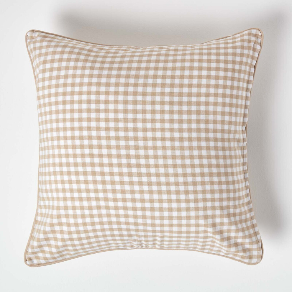 Homescapes (60 X 60 Cm, ) Cotton Gingham Check Cushion Cover Beige