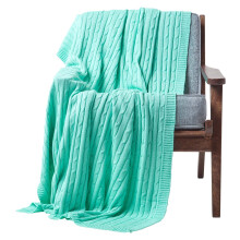 (Green, 130 x 170 cm) Cotton Cable Knit Throw