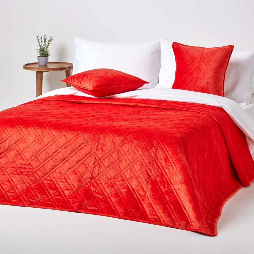 Luxury Quilted Velvet Bedspread Geometric Pattern Throw