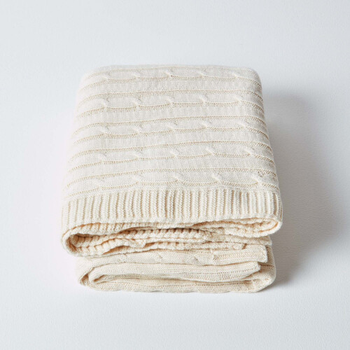 Homescapes (Natural, 130 x 170 cm) Cotton Cable Knit Throw 2