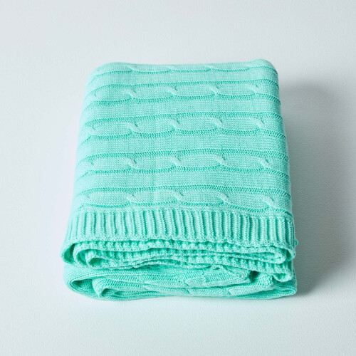 Homescapes (Green, 130 x 170 cm) Cotton Cable Knit Throw 2