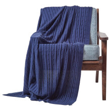 (Navy, 130 x 170 cm) Cotton Cable Knit Throw