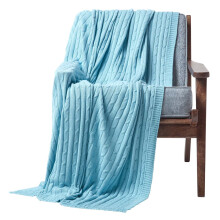 (Pastel Blue, 130 x 170 cm) Cotton Cable Knit Throw