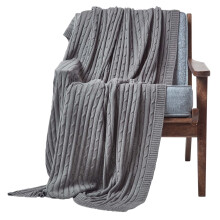 (Grey, 150 x 200 cm) Cotton Cable Knit Throw