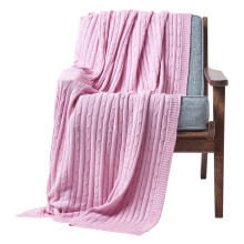 (Pink, 130 x 170 cm) Cotton Cable Knit Throw