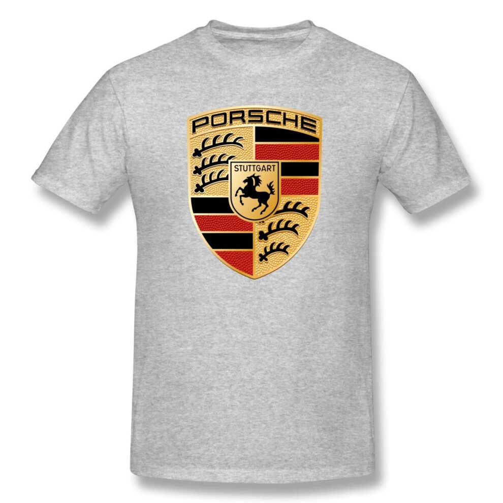 (Gray, M) Porsche Logo Men's Cotton Short Sleeve T-Shirts