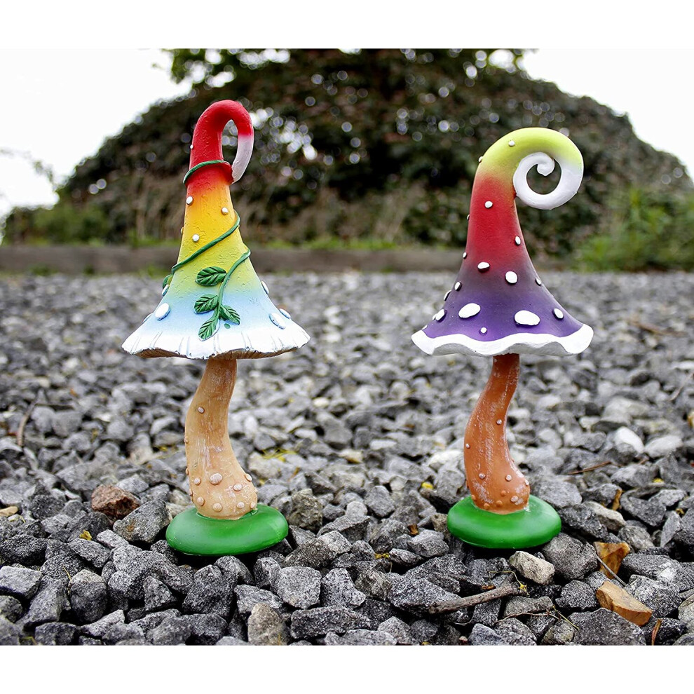 Set of 2 Resin Multi-Coloured Toadstool Garden Ornament