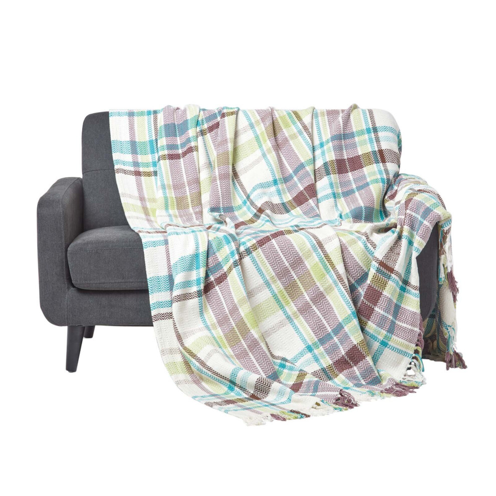 Homescapes (, 225 X 255 Cm) Tartan 100% Cotton Falun Throw With Tassels Green
