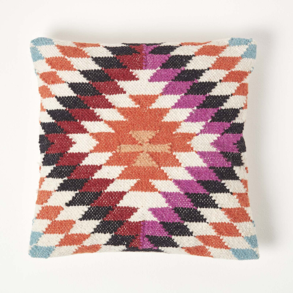 (Pink & Orange) Handwoven Kilim Cushion with Feather Filling