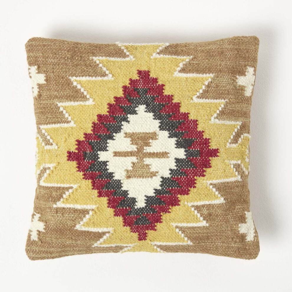 Homescapes ( & Red) Handwoven Kilim Cushion With Feather Filling Brown/Red