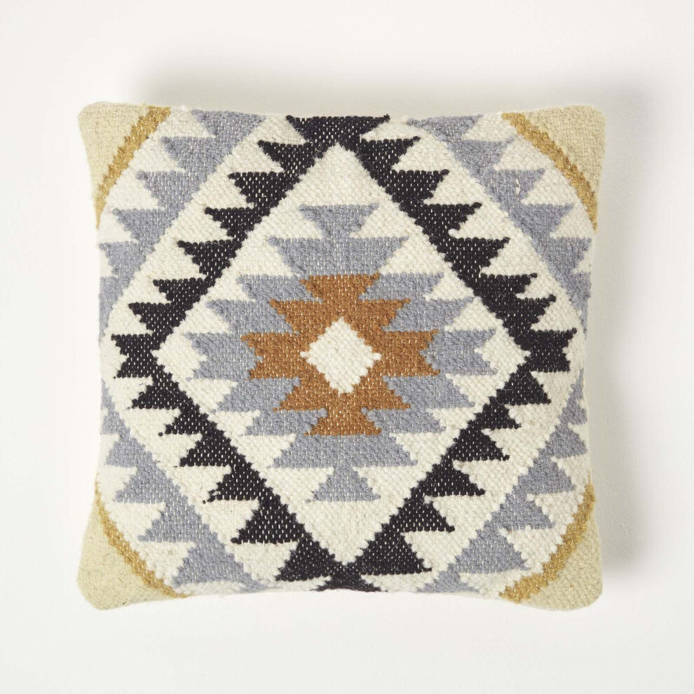 Homescapes ( & Black) Handwoven Kilim Cushion With Feather Filling Gold/Black
