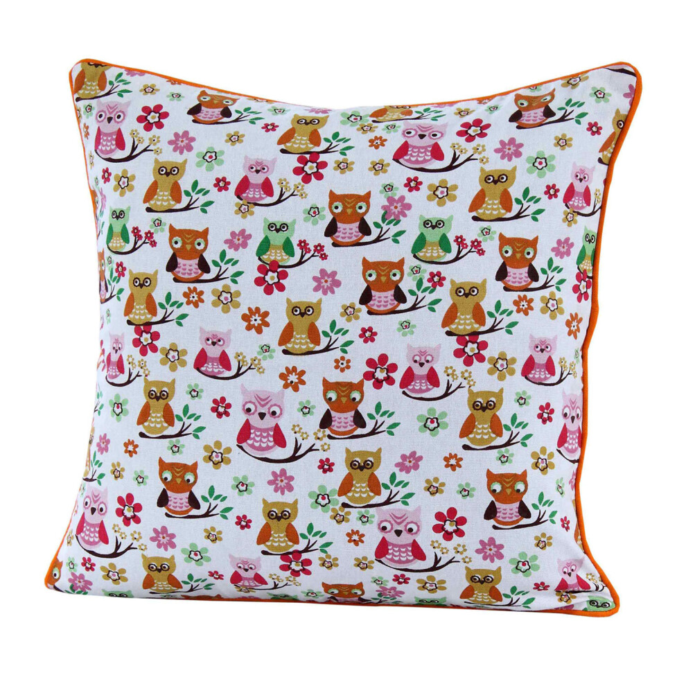 Homescapes (60 X 60 Cm) Cotton Owls Cushion Cover Red