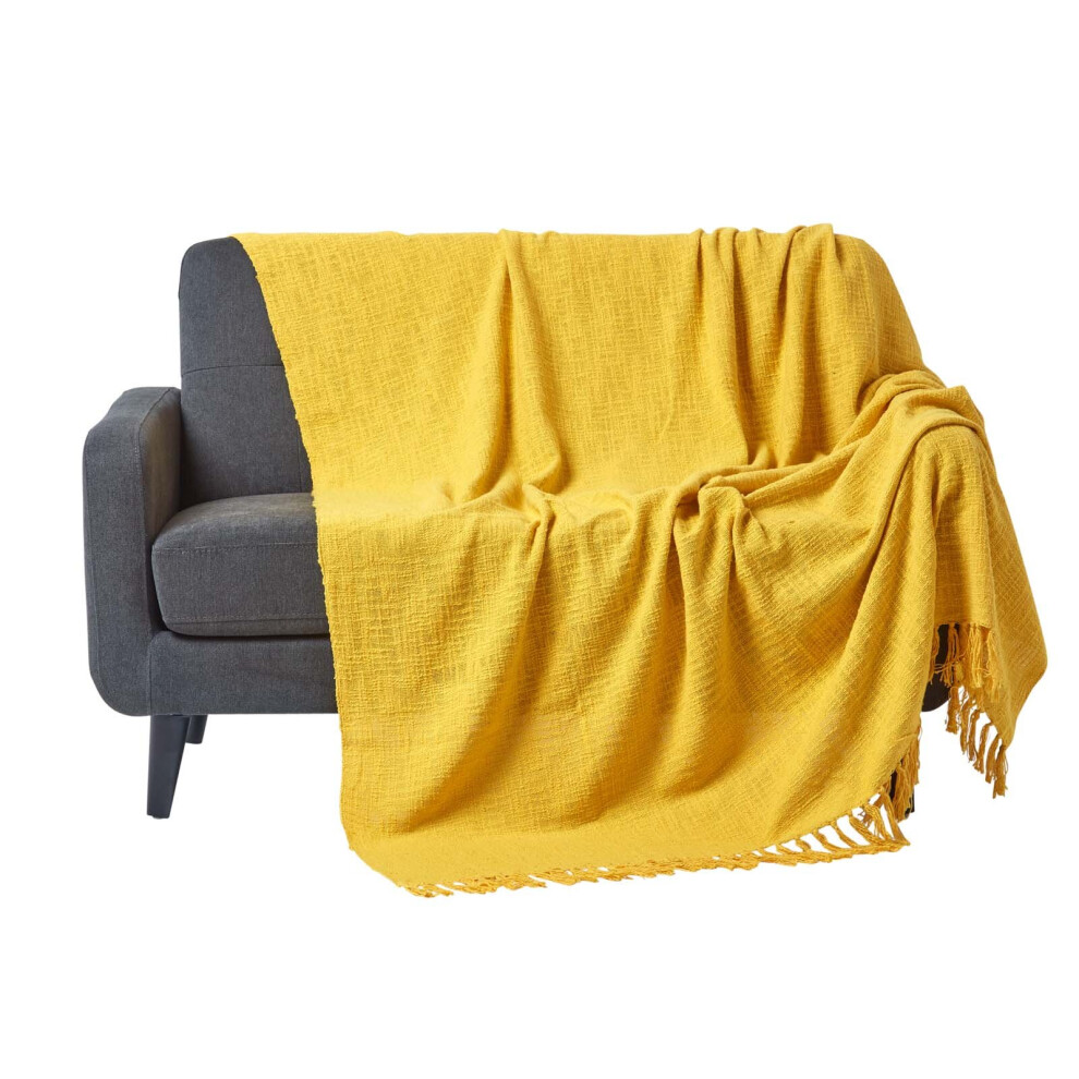 Homescapes (Ochre 255 X 360 Cm) Nirvana Slub Cotton Throw Yellow