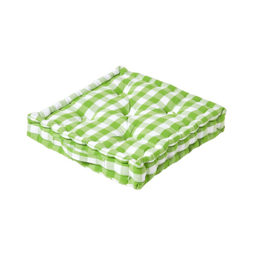 Homescapes (40 x 40 cm, Green) Block Check Cotton Gingham Floor Cushion