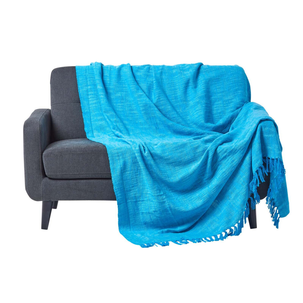 Homescapes (Teal, 225 X 255 Cm) Nirvana Slub Cotton Throw Blue