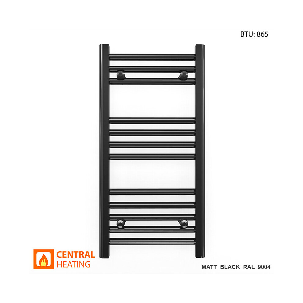(Straight Black Valves, 300 X 700Mm (Btu: 865 )) 300Mm Wide Black Towel Rail Radiator With Valves 7427268763967