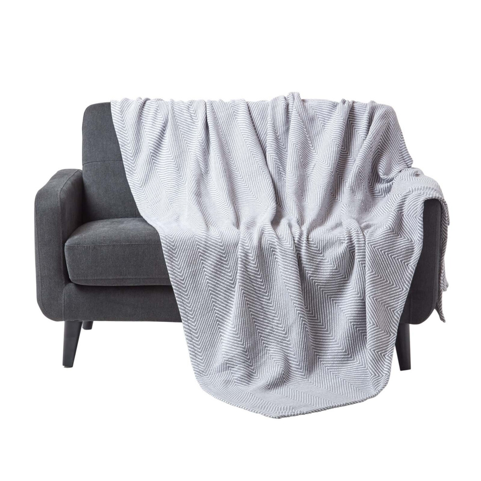 Homescapes (Grey, 225 X 255 Cm) Cotton Halden Chevron Throw