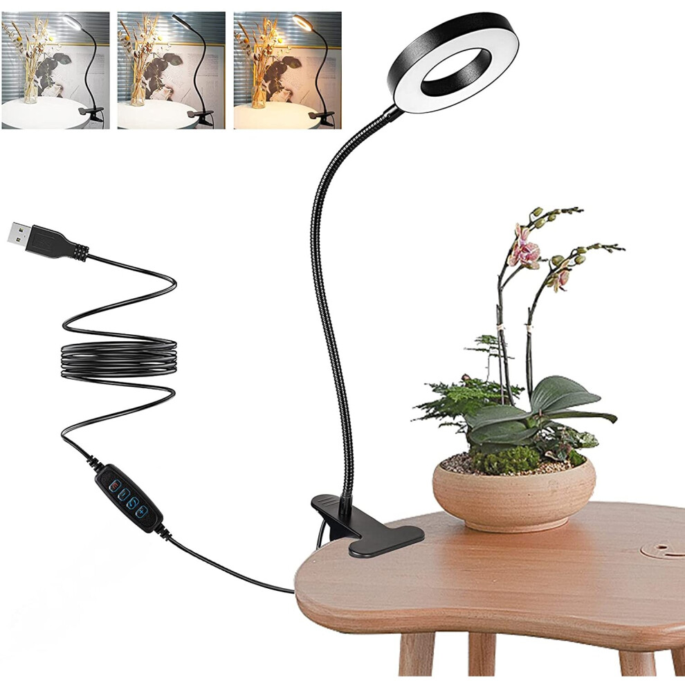 Clip on Desk Lamps,48 LEDs 360°Flexible Gooseneck Reading Table Light, 3 Color Modes, 10 Dimmable Brightness