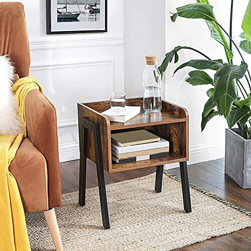Mahogany Side Table Nightstand End Table Unit with Storage Compartment