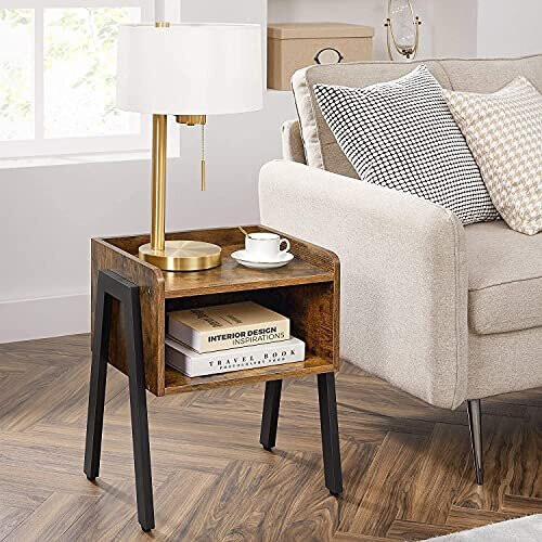 Mahogany Side Table Nightstand End Table Unit with Storage Compartment 1