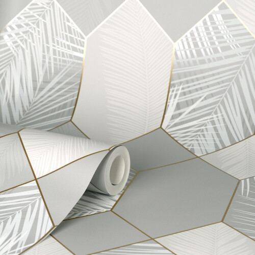 Fine Decor Fine Decor Miami Troprical Geo Grey Wallpaper FD42835 1