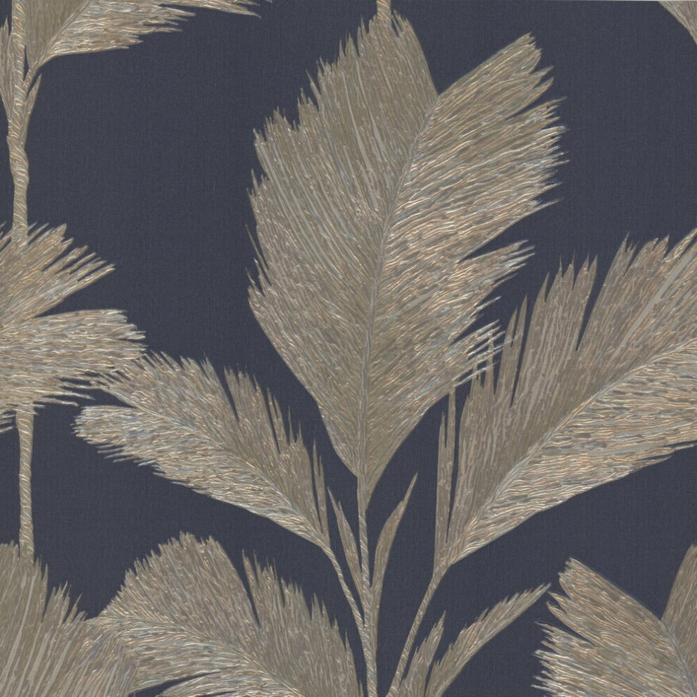 Belgravia Decor Alessia Leaf Gold Navy Wallpaper GB213