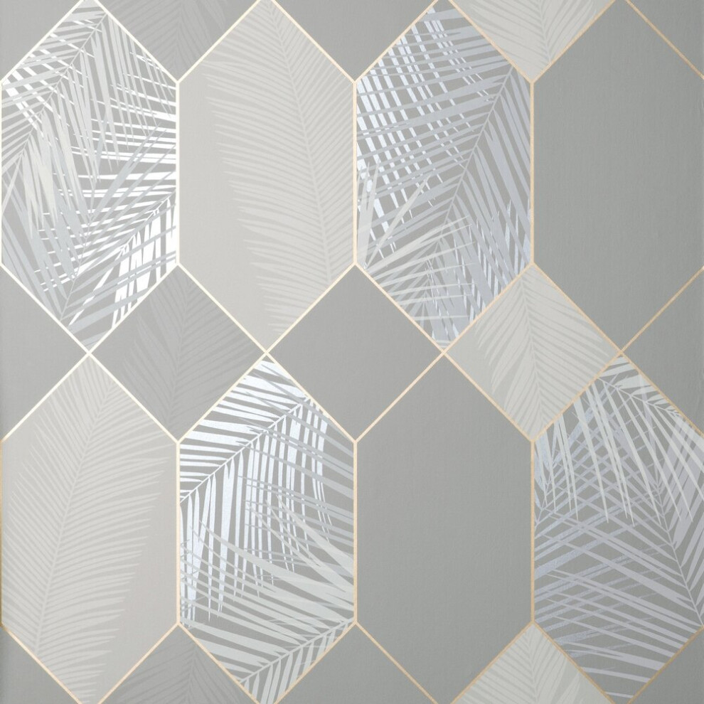 Fine Decor Miami Troprical Geo Grey Wallpaper FD42835