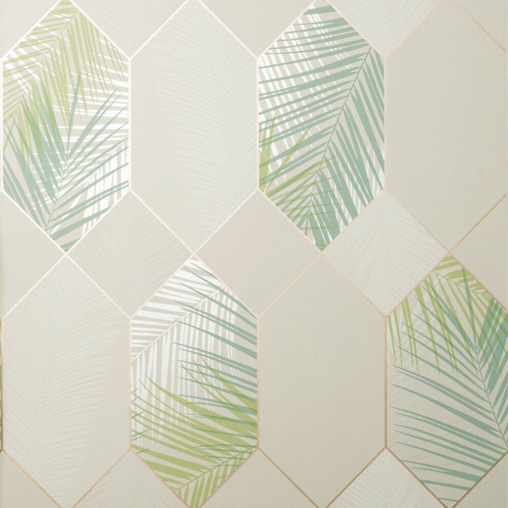 Fine Decor Miami Troprical Geo Natural Green Wallpaper FD42834