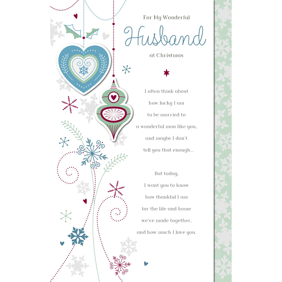 Wonderful Husband Traditional Embellished Christmas Card Special Xmas Cards