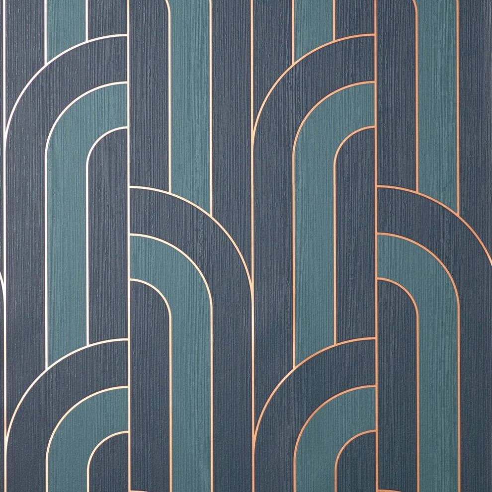 Fine Decor Cascade Arch Navy Gold Wallpaper FD42845