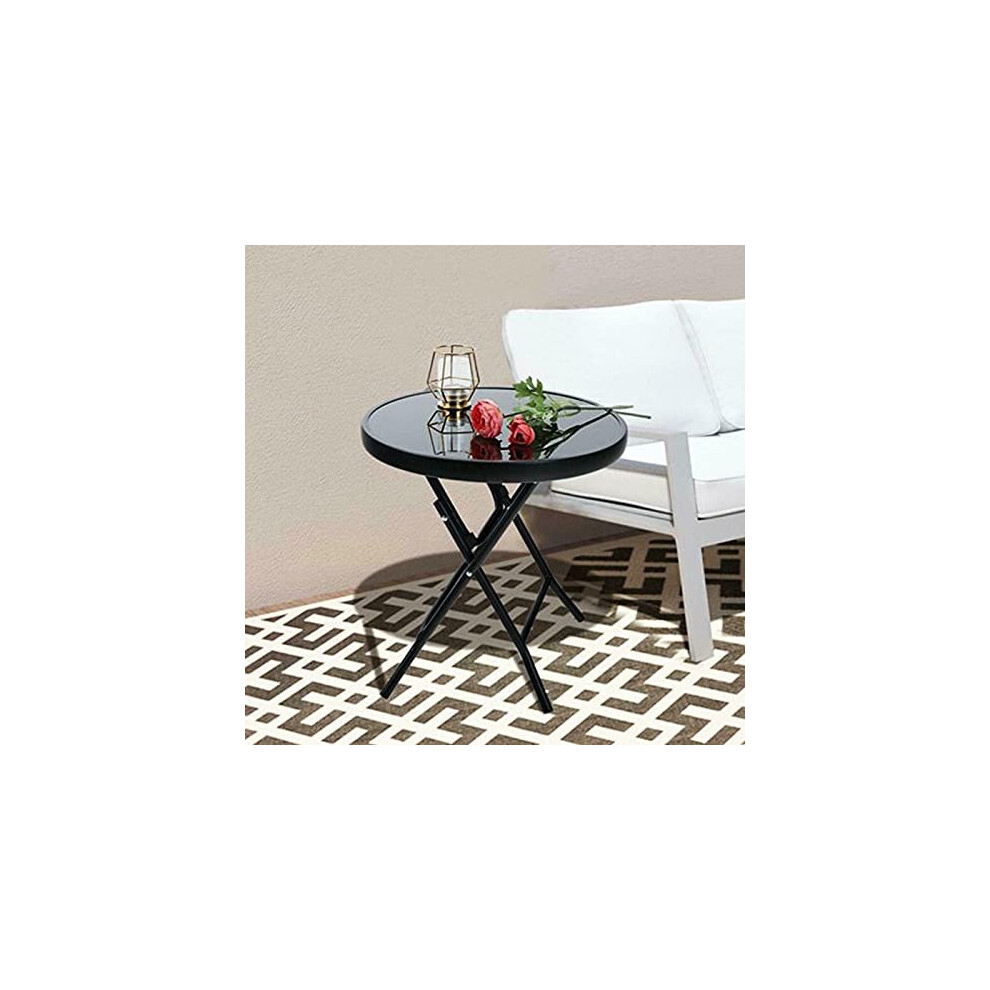 Black Round Folding Side Drinks Table Side Coffee Table Garden