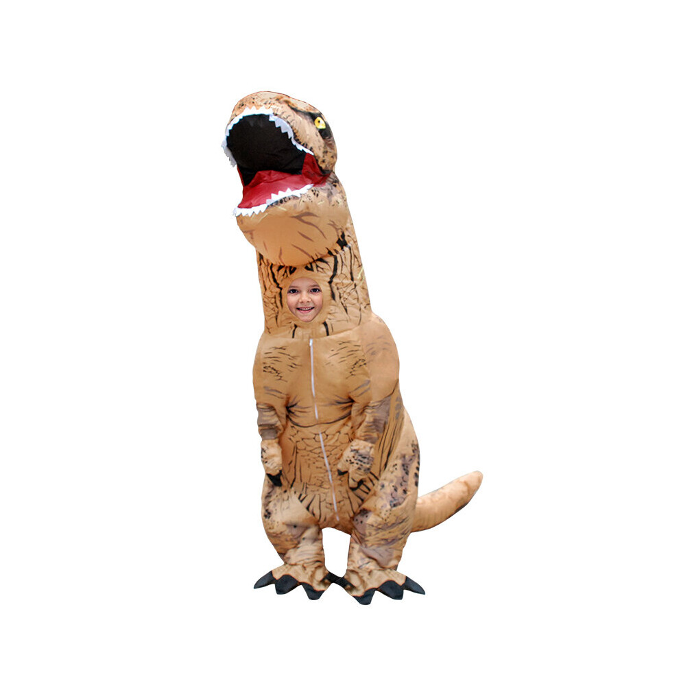 (Brown) Inflatable Dinosaur Costume T Rex Kids Dress Outfit Halloween Unisex Blowup Cos