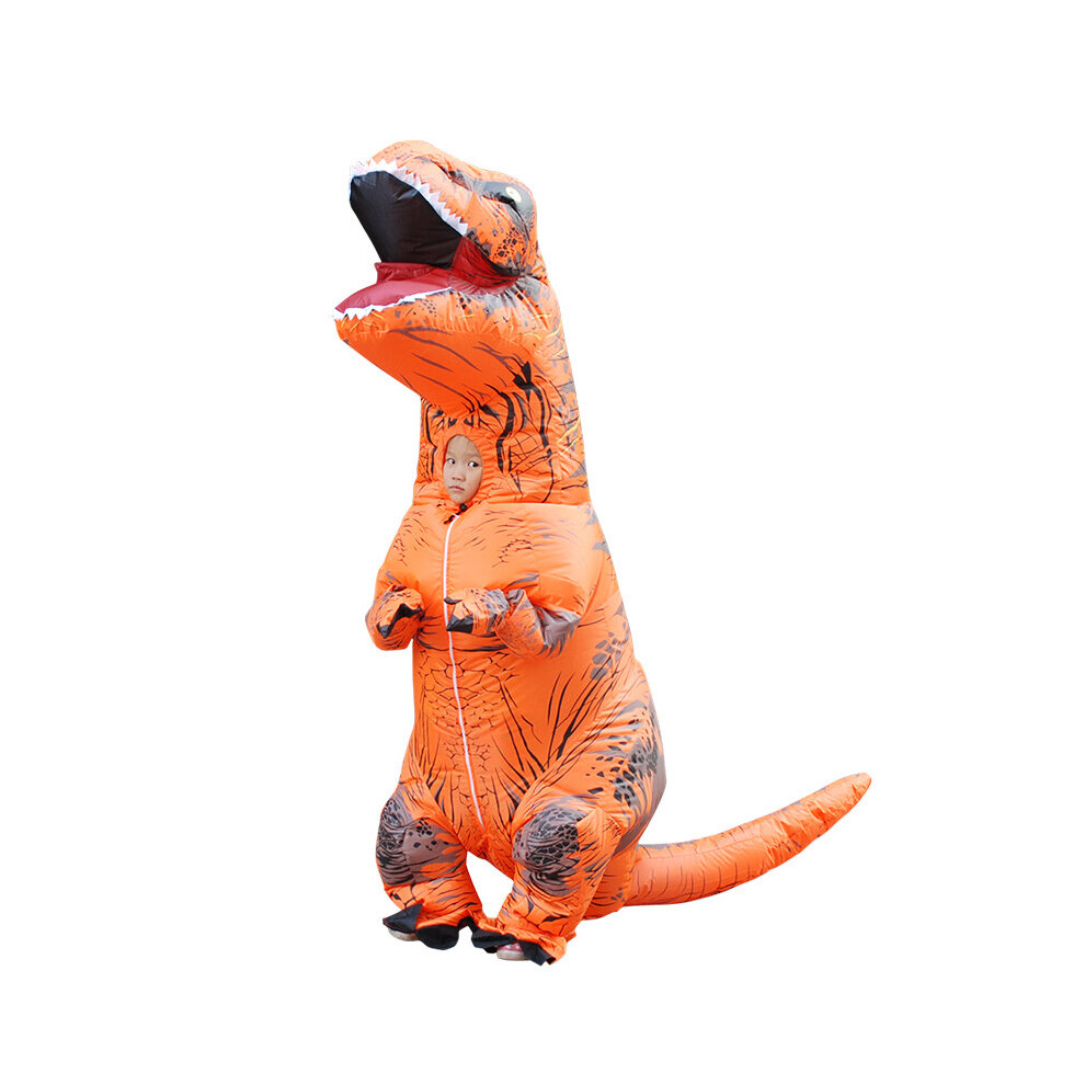 (Orange) Inflatable Dinosaur Costume T Rex Kids Dress Outfit Halloween Unisex Blowup Cos