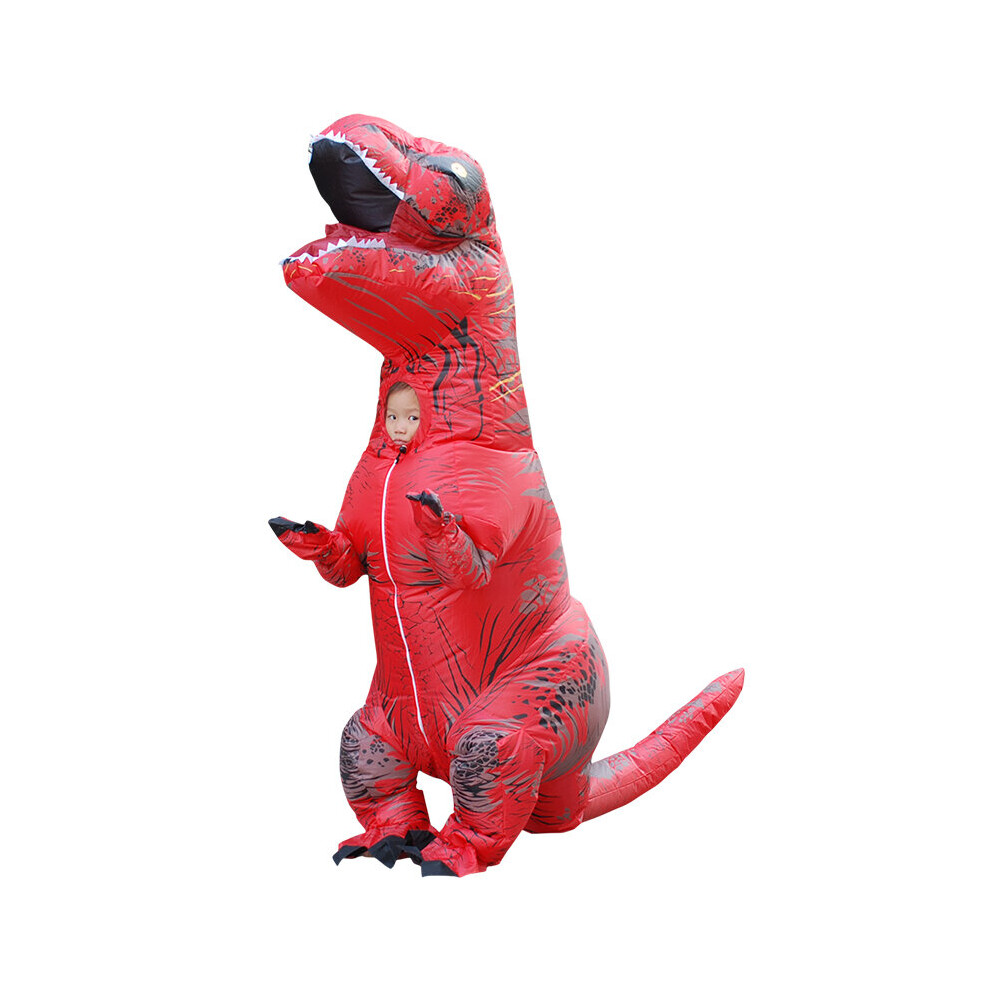 (Red) Inflatable Dinosaur Costume T Rex Kids Dress Outfit Halloween Unisex Blowup Cos