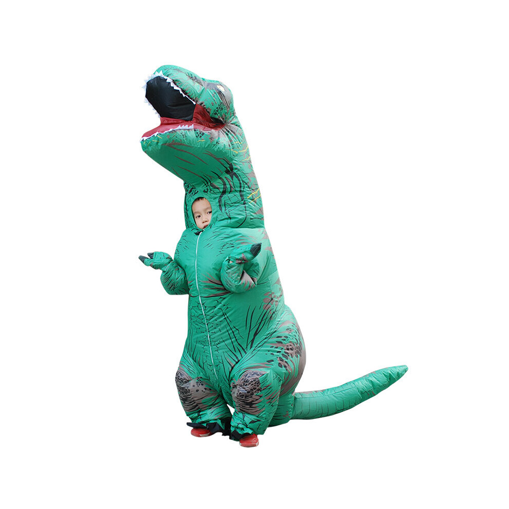 (Green) Inflatable Dinosaur Costume T Rex Kids Dress Outfit Halloween Unisex Blowup Cos