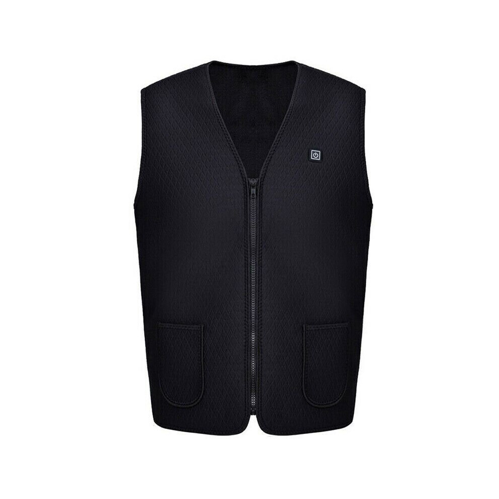 (Black, L) Electric Heated Vest Jacket USB Warm Up Heating Pad Body Warmer Winter Clothing 