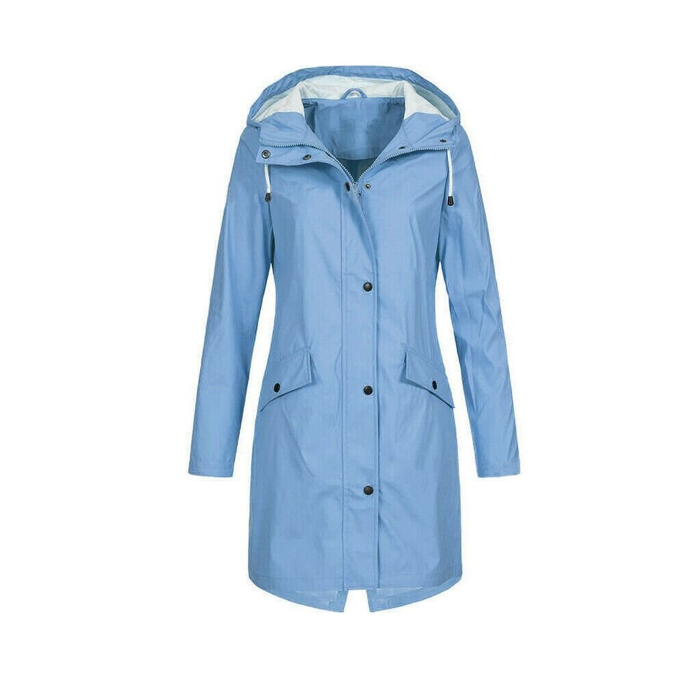(Blue, S) Womens Hooded Windbreaker Jacket Ladies Outdoor Mountaineering Long Coat