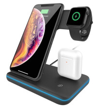 (TypeA Black) 15w Fast Qi Wireless Charger Stand For Iphone 12 11 Xs Xr X 8 3 In 1 Charging Dock Station For Apple Watch 6 Se 5 4 Airpods Pro