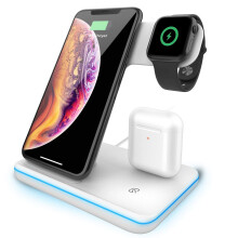 (TypeA White) Chargeur Qi rapide 15 W – support sans fil 3 en 1 pour iPhone 12/11/XS/XR/X/8 et Apple Watch 6/SE/5/4 et AirPods Pro
