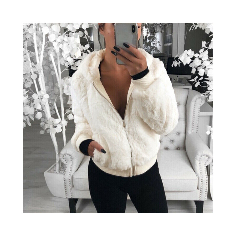 (Apricot, L) Womens Teddy Bear Coat Jacket Winter Warm Hooded Fur Fluffy Outwear Overcoat
