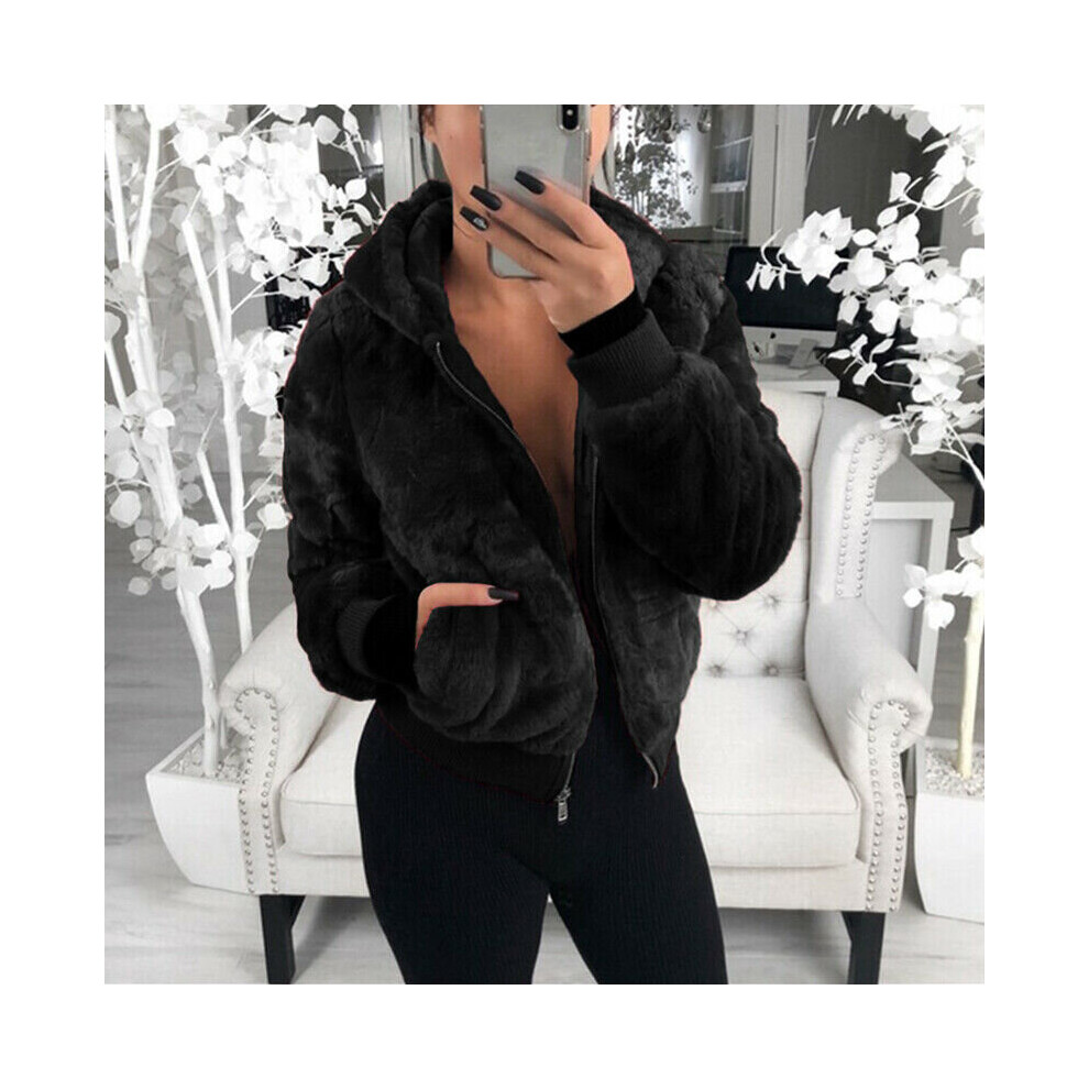 Black L Womens Teddy Bear Coat Jacket Winter Warm Hooded Fur Fluffy Outwear Overcoat on OnBuy