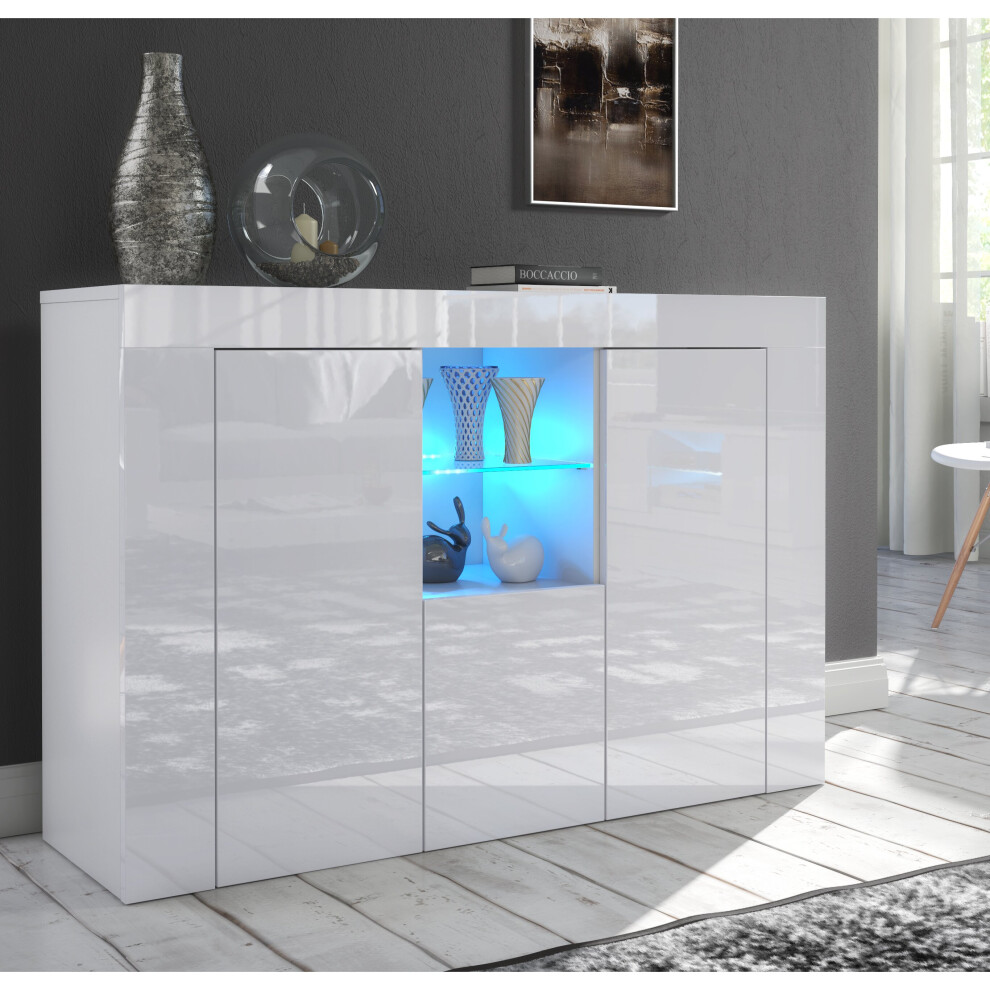 (RGB (multicoloured) LED Lights ) White Cabinet Cupboard Sideboard Gloss & Matt Clifton05 LED Light