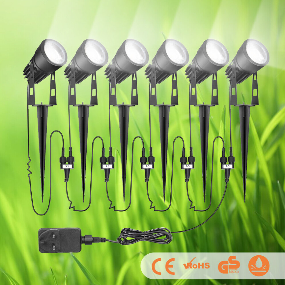 (Cool White, 6 PACK) LED Garden Spike Light Outdoor Spotlight Lawn Lamp