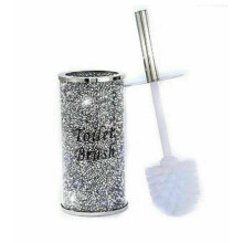 Silver Crushed Diamond Glass Toilet Brush Holder - Wall or Floor Mount, Open Base for Ventilation, 3.15 x 3.15 x 7.09 in, 742512992